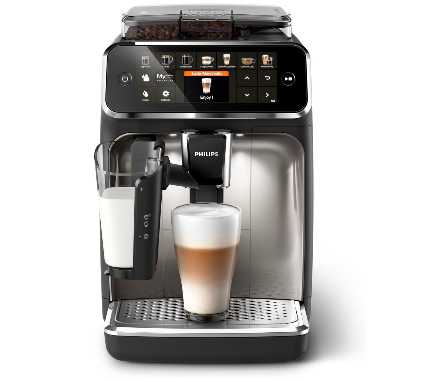 Philips LatteGo 5400 Kaffeevollautomat – Touch Display, 4 Profile, Perfekter Milchschaum (EP5447/90)